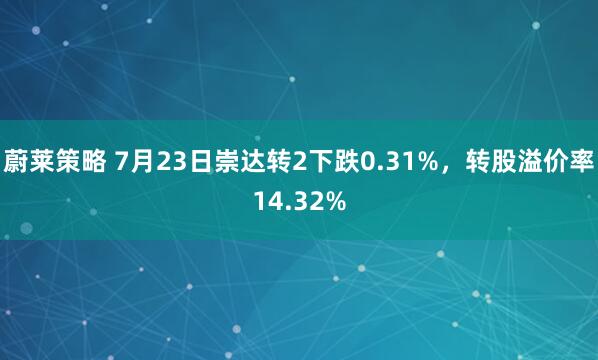 蔚莱策略 7月23日崇达转2下跌0.31%，转股溢价率14.32%